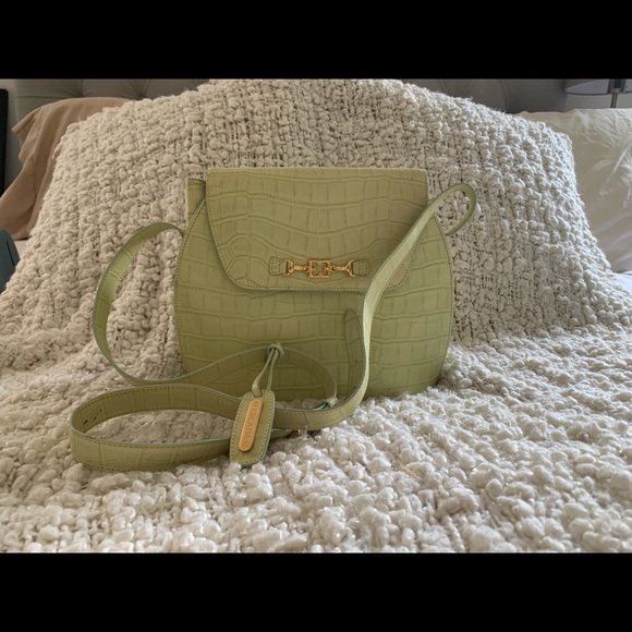 Escada Green Croc Embossed Leather Handbag - Picture 2 of 4